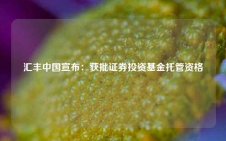 汇丰中国宣布：获批证券投资基金托管资格