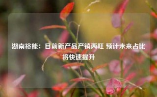 湖南裕能：目前新产品产销两旺 预计未来占比将快速提升