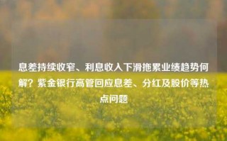 息差持续收窄、利息收入下滑拖累业绩趋势何解？紫金银行高管回应息差、分红及股价等热点问题