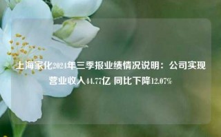 上海家化2024年三季报业绩情况说明：公司实现营业收入44.77亿 同比下降12.07%