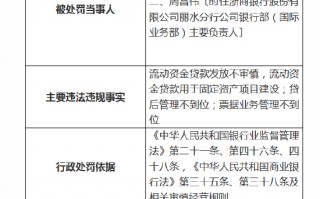 浙商银行丽水分行被罚款95万元：因流动资金贷款发放不审慎等