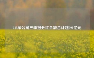 215家公司三季报分红金额合计超291亿元