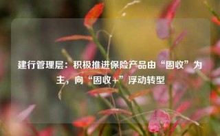 建行管理层：积极推进保险产品由“固收”为主，向“固收+”浮动转型